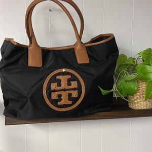 Tory Burch classic black and tan nylon everywhere tote bag
